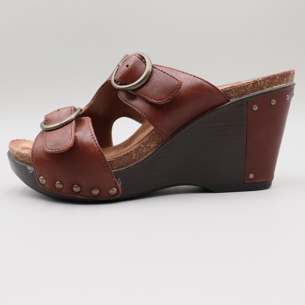 Dansko Women's Fern Antique Full Grain Brandy Leather Wedge Sandals Size 6.5- 7 - Picture 3 of 8